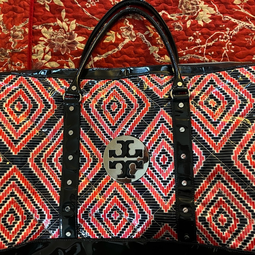 Tory Burch  Travel Bag Large Red and Black Geometric - Picture 12 of 16